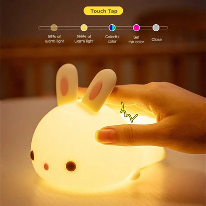 Touch Sensor LED Bunny Night Light – 16 Color USB Rechargeable Silicone Lamp for Kids SKYNIX
