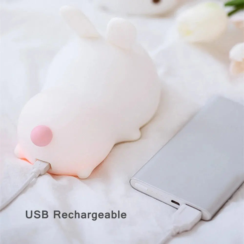 Touch Sensor LED Bunny Night Light – 16 Color USB Rechargeable Silicone Lamp for Kids SKYNIX