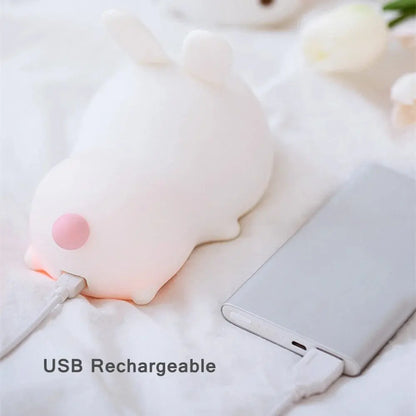 Touch Sensor LED Bunny Night Light – 16 Color USB Rechargeable Silicone Lamp for Kids SKYNIX