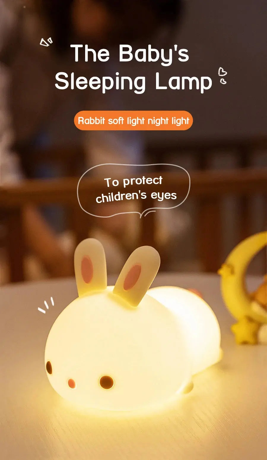 Touch Sensor LED Bunny Night Light – 16 Color USB Rechargeable Silicone Lamp for Kids SKYNIX