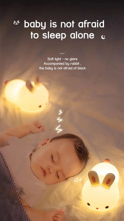 Touch Sensor LED Bunny Night Light – 16 Color USB Rechargeable Silicone Lamp for Kids SKYNIX
