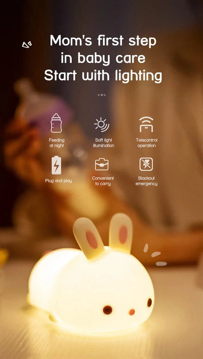 Touch Sensor LED Bunny Night Light – 16 Color USB Rechargeable Silicone Lamp for Kids SKYNIX