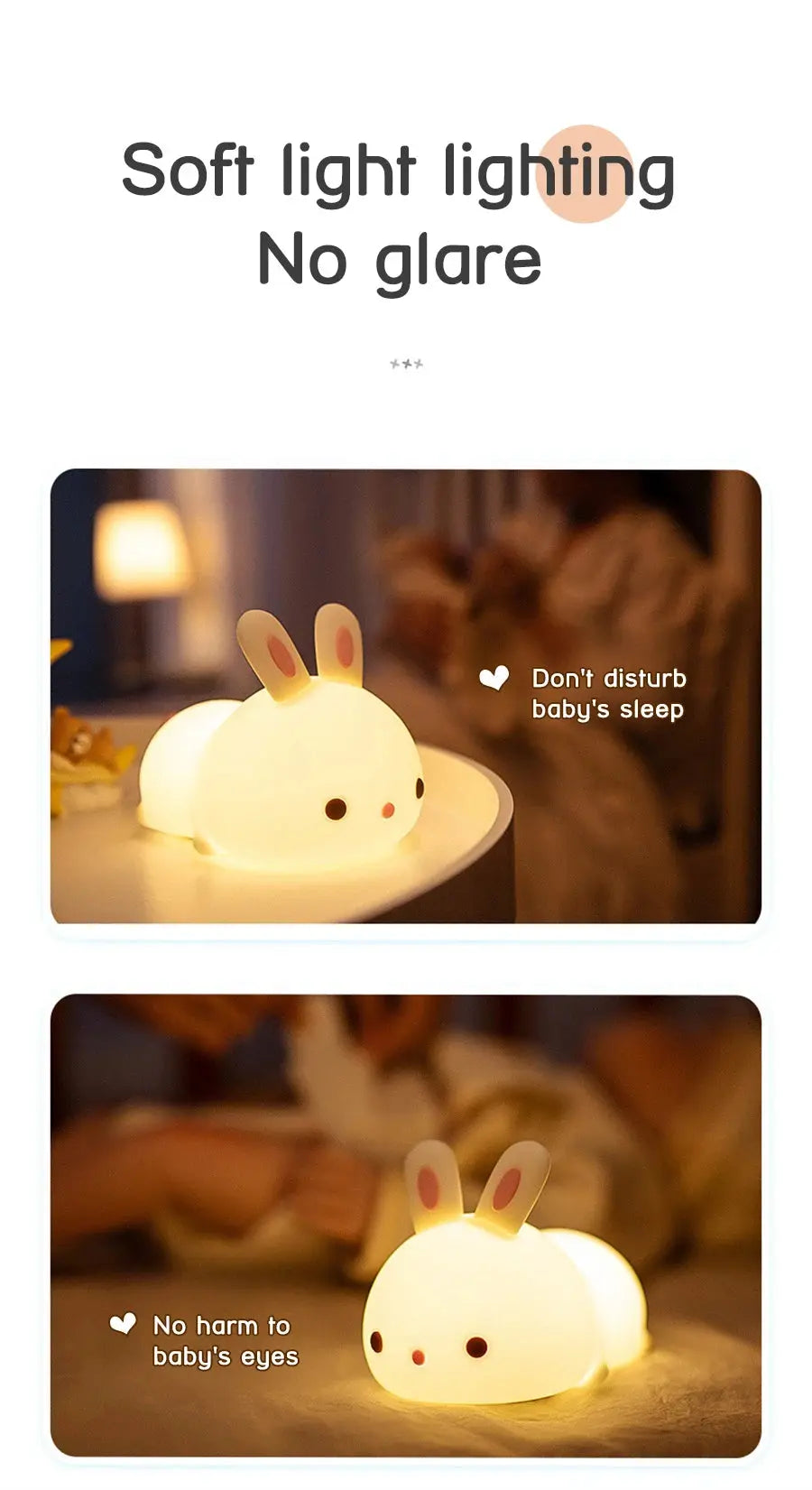 Touch Sensor LED Bunny Night Light – 16 Color USB Rechargeable Silicone Lamp for Kids SKYNIX