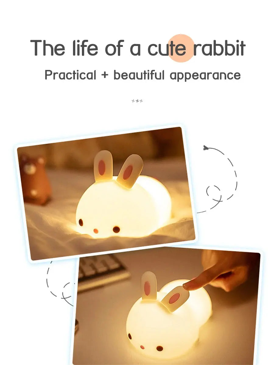 Touch Sensor LED Bunny Night Light – 16 Color USB Rechargeable Silicone Lamp for Kids SKYNIX