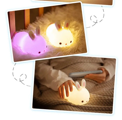 Touch Sensor LED Bunny Night Light – 16 Color USB Rechargeable Silicone Lamp for Kids SKYNIX