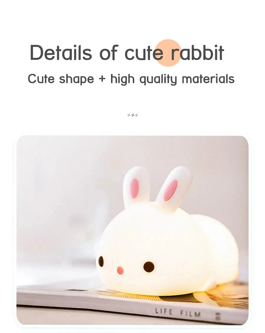 Touch Sensor LED Bunny Night Light – 16 Color USB Rechargeable Silicone Lamp for Kids SKYNIX