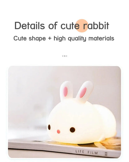 Touch Sensor LED Bunny Night Light – 16 Color USB Rechargeable Silicone Lamp for Kids SKYNIX