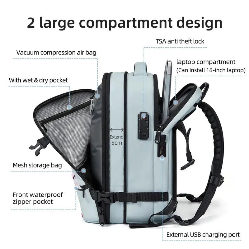 Travel Laptop Backpack 16" – USB Charging, Vacuum Compression, Business Use SKYNIX