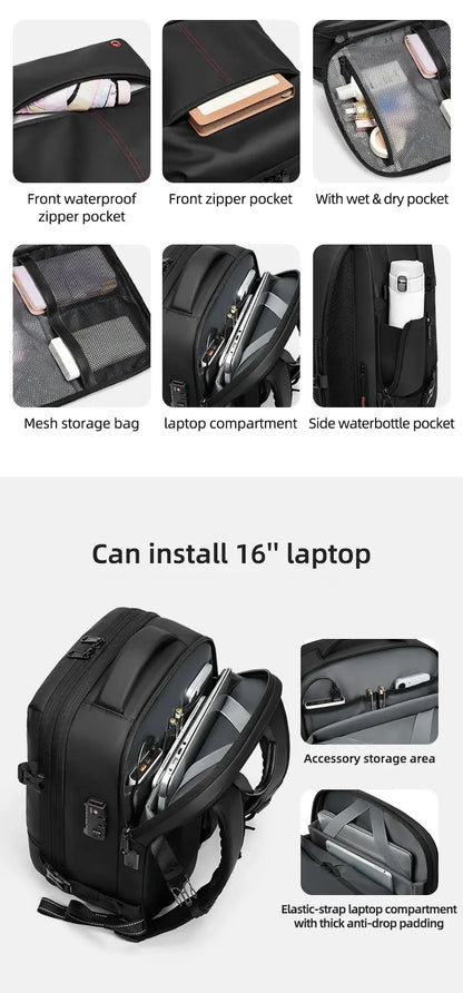 Travel Laptop Backpack 16" – USB Charging, Vacuum Compression, Business Use SKYNIX